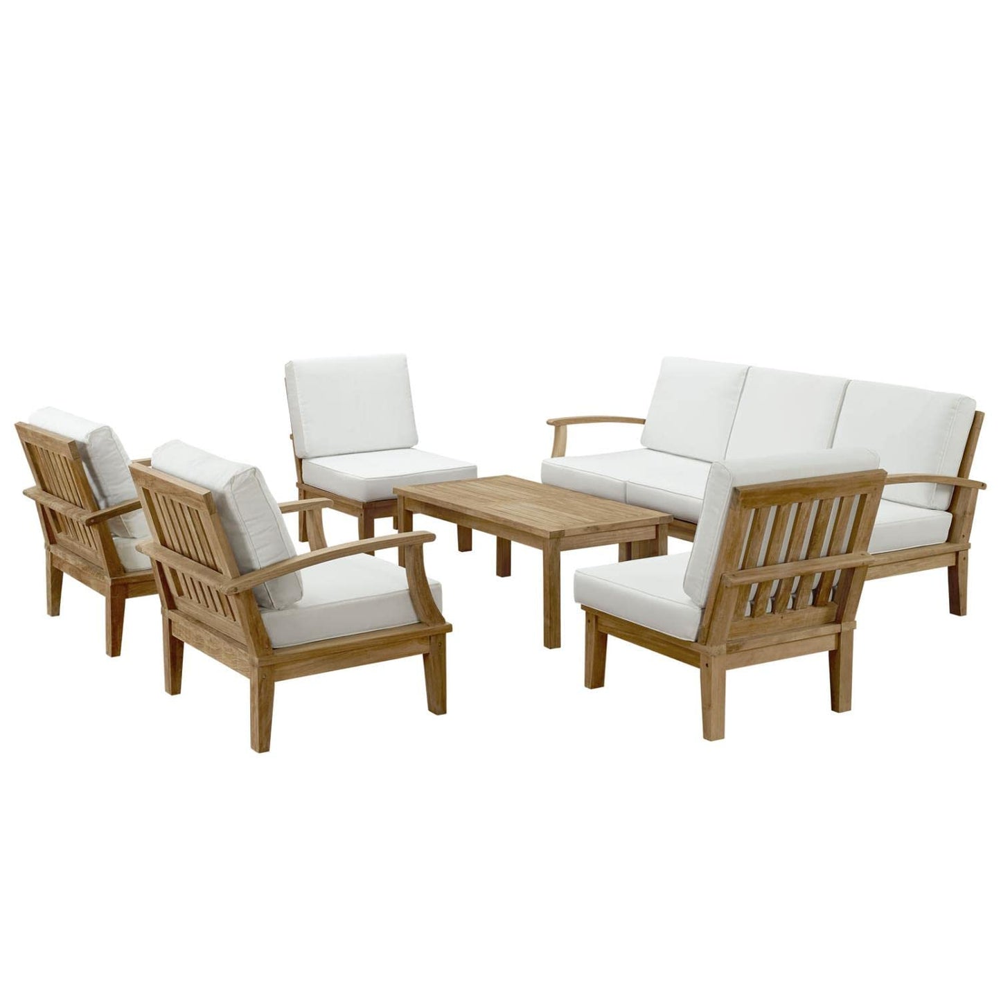 Modway Marina Premium Grade A Teak Wood 8-Piece Outdoor Patio Furniture Set in Natural White