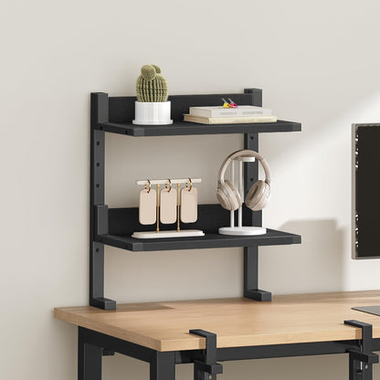 HOOBRO Clamp On Desk Shelf, 2-Tier Desktop Organizer, Space-Saving Desk Shelf with Adjustable Shelves, for Office, Study, Entertainment Accessories, Black BK32SJ01