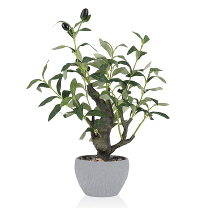 KAIRNE Artificial Olive Tree Potted,15.7” Tall Fake Green Plants,Realistic Leaves Decorative Table Decor,Lifelike Branches and Fruits Planter,Rustic Design Faux Plants for Home Office Desk Decor