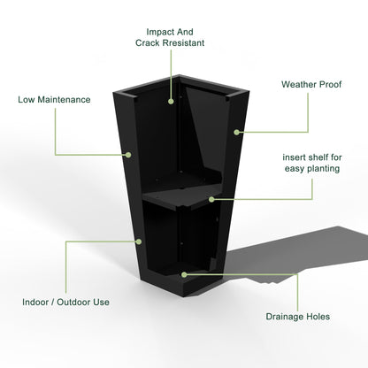 Casaphoriar 30 Inch Tall Metal Planter Box, Weather-Resistant Indoor/Outdoor Flower Pots with Removable Inner Shelf, Perfect for Patio, Gardenm and Balcony Decor, Black