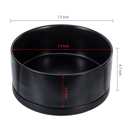 MyGift 8 Inch Black Ceramic Succulent Planter Pot - Decorative Flower Plant Bowl with Removable Saucer