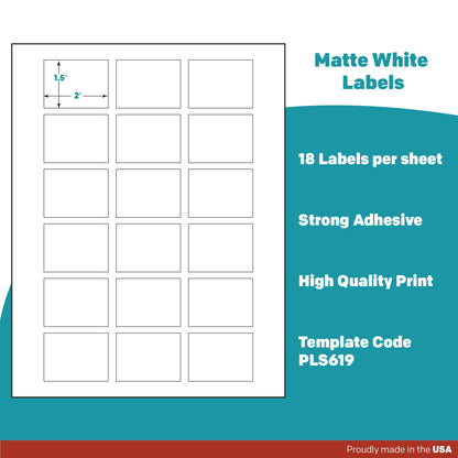 Premium Label Supply White Sticker Labels – 2" x 1.5" – Laser/Inkjet Compatible – (18 per Sheet), 25 Sheets – 450 Total Adhesive Labels