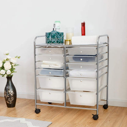 Moccha 12-Drawer Rolling Storage Cart - Under Desk Storage Drawers with wheels for Craft Art Supply Paper Salon, Scrapbook Paper Tools, Mobile Utility Cart for Classroom, Clear