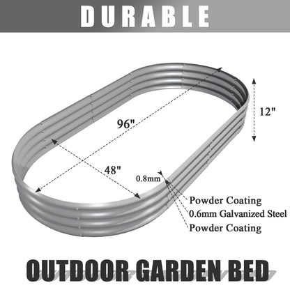 Tramull 2 Pack 8x4x1FT Galvanized Raised Garden Bed Kit Oval Metal Ground Planter Box Outdoor Bottomless Planter Raised Beds for Vegetables Flowers Herbs Fruits, Gray