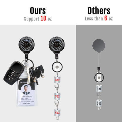 MNGARISTA Upgraded Heavy Duty Retractable Keychain with Belt Clip, 10 OZ Retraction, 31.5" Stainless Steel Cord Key Chain, 3K Carbon Fiber ID Badge Reel Holder with Badge Strap and Key Ring, 2 Pack