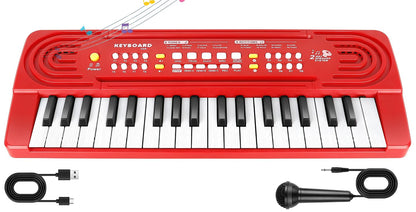 Kids Toddler Toy Piano Keyboard - 37 Key Pianos for Kid Music Toys Instruments with Microphone | Explore Creativity, Perfect Birthday for 3-8 Year Old (Red)