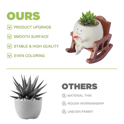 Heakrit Smiley Face Plant Pots, Cute Resin planters for Indoor Outdoor, Unique Rocking Chair Succulent Pots with Drainage Hole, Gift IdeaI for Family and Friends, Brown