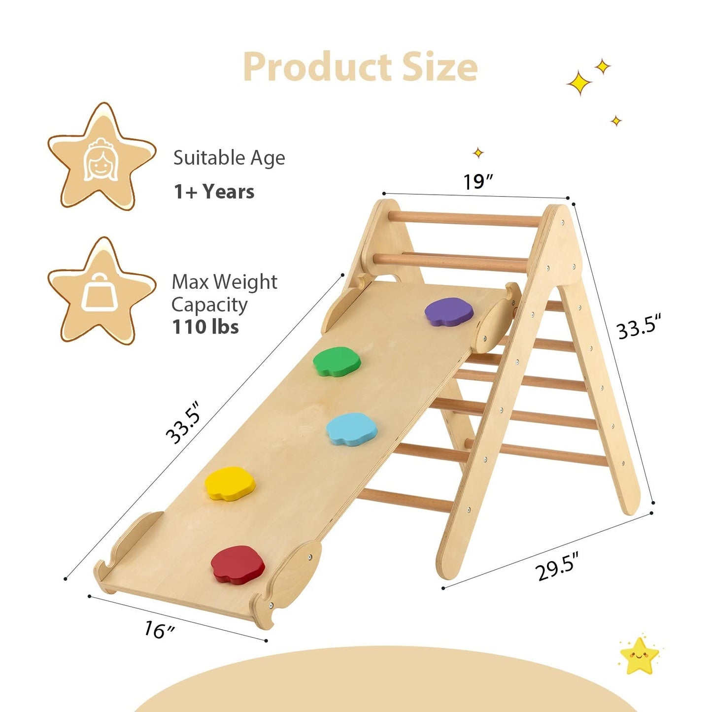 OLAKIDS Pikler Triangle Set 3 in 1 Climbing Toys for Toddlers Wood Montessori Baby Jungle Gym with Ramp Ladder Slide Kids Indoor Playground Activity Play Structure