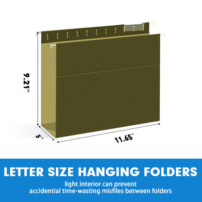 Extra Capacity Hanging File Folders, RAZCC 30 Pack Letter Size Reinforced Hanging Folders with Heavy Duty 3 Inch Expansion for Bulky Files, Filing Cabinet, Adjustable Tabs, Green