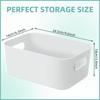 Geetery 12 Pieces Plastic Storage Bins Basket with Handles Toy Organizers and Storage Bins for Home Cupboard Kitchen Bathroom Office Pantry Organization (9.6 X 6.3 X 3.9 Inch,White)
