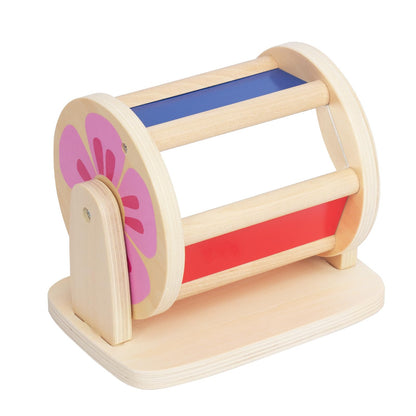 Montessori Spinning Drum Baby Toys, Wooden Tummy Time Mirror Play Kit and Rainbow Fabric Ball Kit Toys for 1 2 3 Years Toddlers