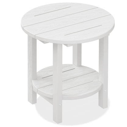 SERWALL Round Outdoor Side Table, HDPE Small Adirondack End Table,2-Tier Patio Side Table for Backyard Pool Porch Garden Lawn, White