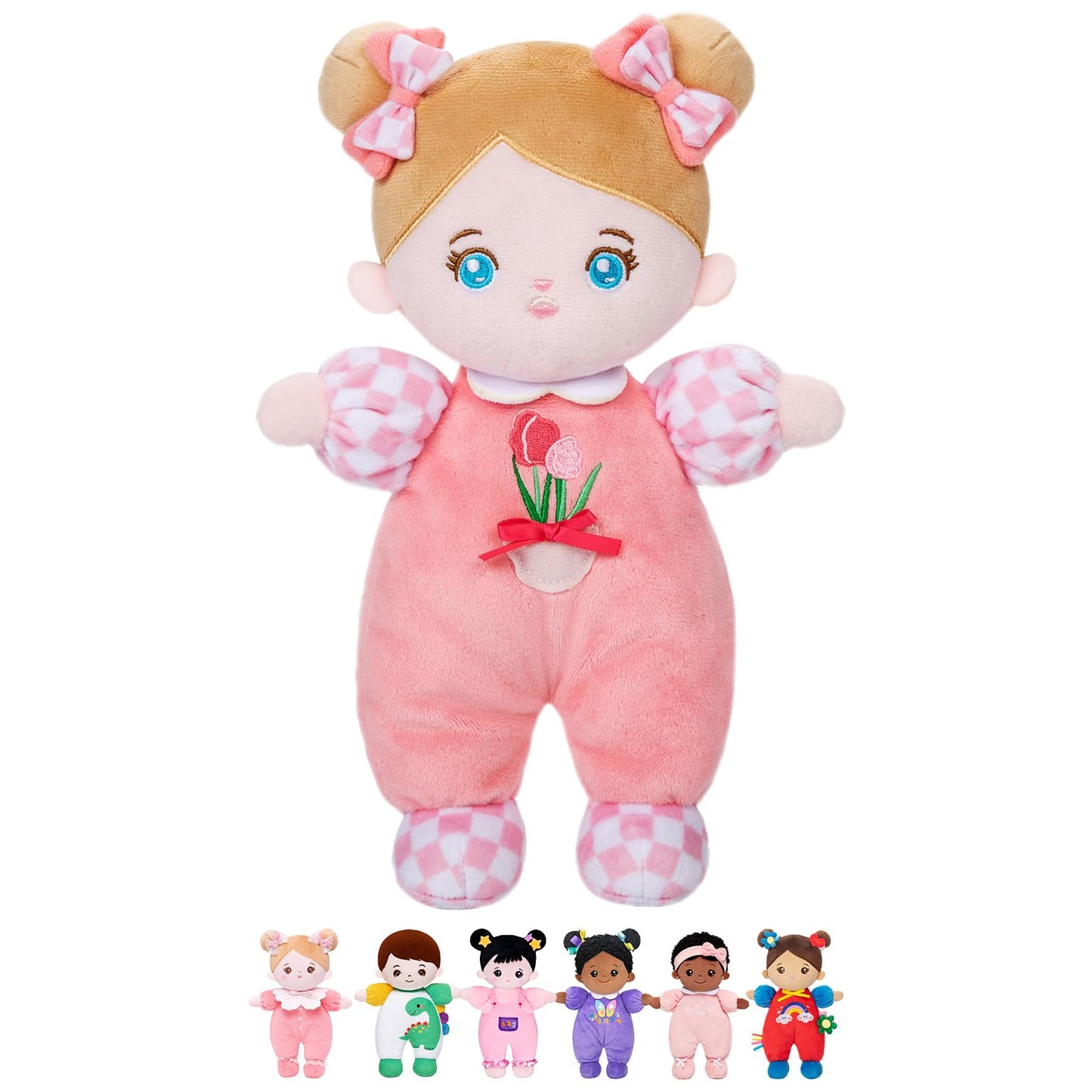 OUOZZZ Soft Baby Doll 10" Tulip Pink - First Birthday Toys for 1 Year Old Girl, Ideal 1 Year Old Girl Gifts & Baby Girl Gifts, Snuggle Buddy for Infants