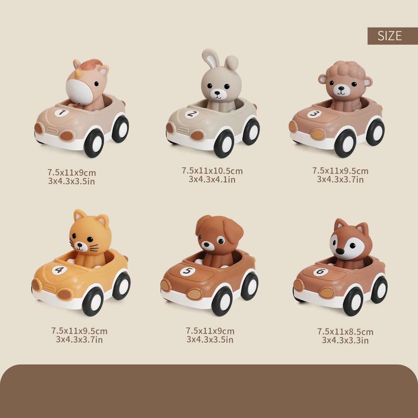 Nueplay Toy Cars for Toddlers 1-3, 6-Pack Friction Powered Push and Go Vehicle Set with Animal Finger Puppets for Boys Girls