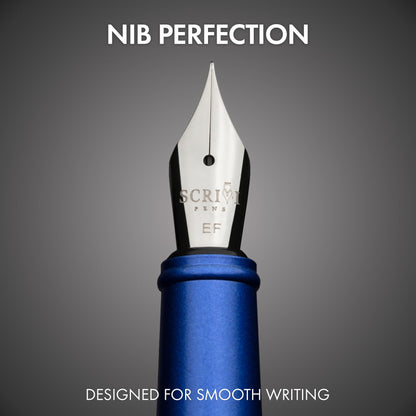 SCRIVI PENS Luxury Fountain Pen Set-[Blue] Fountain Pens for Writing - Smooth Extra Fine Nib - Includes Refillable Ink Converter, 5 Ink Cartridges [Black & Blue], Gift Box - Elegant Calligraphy