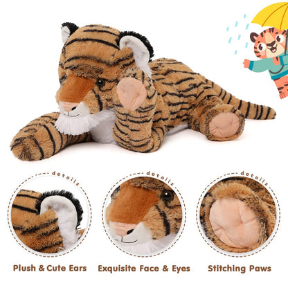 MaoGoLan 20" Tiger Stuffed Animals Set - Giant Stuffed Mommy Tiger with 3 Babies Plush Toy Birthday Gift for Kids Boys Girls - 4PCs Large Wild Zoo Stuffed Animal Plush Toy Christmas Baby Shower Decor