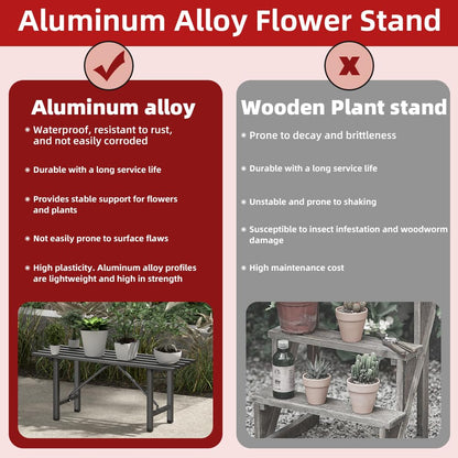 DHYGOTFUR Premium Aluminum Plant Stand - Home Decor & Outdoor Garden Solution with 300 LBS Capacity, L37.8 x W11.4 x H13.8 inch