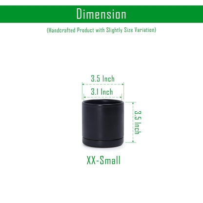 D'vine Dev Set of 4 Small Ceramic Plant Pots, 3.5 Inch Succulent Planter Pot for Plants with Drainage Hole and Saucer, Black, 94-X-A-2