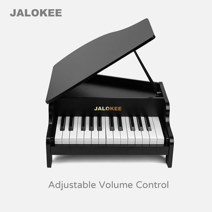 JALOKEE Kids Piano Keyboard, 25 Keys Grand Piano for Kids, Mini Music Educational Instrument Toy, Volume Adjustable, Wood Toy for Toddlers Girls Boys (Black)