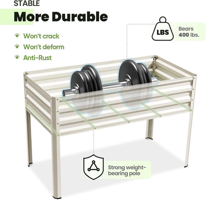 KING BIRD Raised Garden Bed with Cover & Netting Galvanized Elevated Large Planter Box with Legs 48×24×56 in for Backyard, Patio, Balcony, 400lb Capacity, Beige