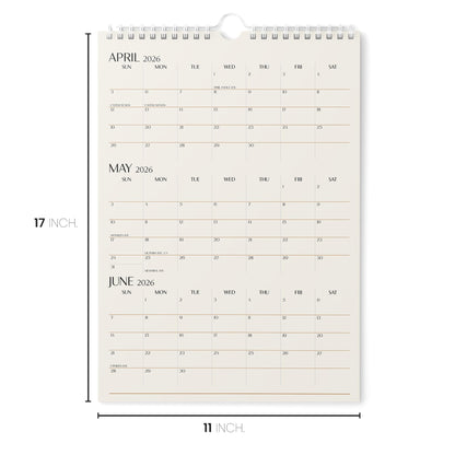 Karto 3 Month Wall Calendar 2025-2026 - Vertical 11x17 inch July 2025 to December 2026 - Boost Your Productivity and Easy Planning with the Aesthetic Monthly Calendar - Beige