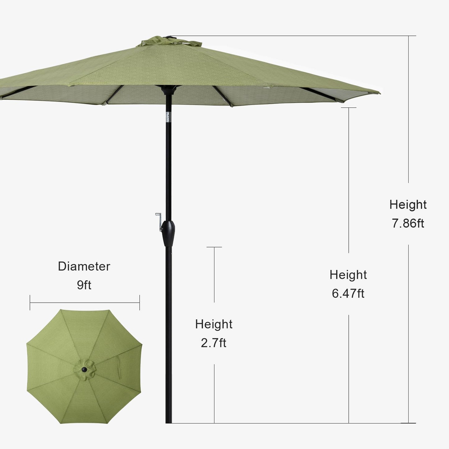 Tempera 9 ft Patio Umbrella Outdoor Table Market Umbrellas with 2-year Nonfading Canopy, 8 Sturdy Ribs and Push Button Tilt & Crank for Deck Pool Garden Lawn and Balcony