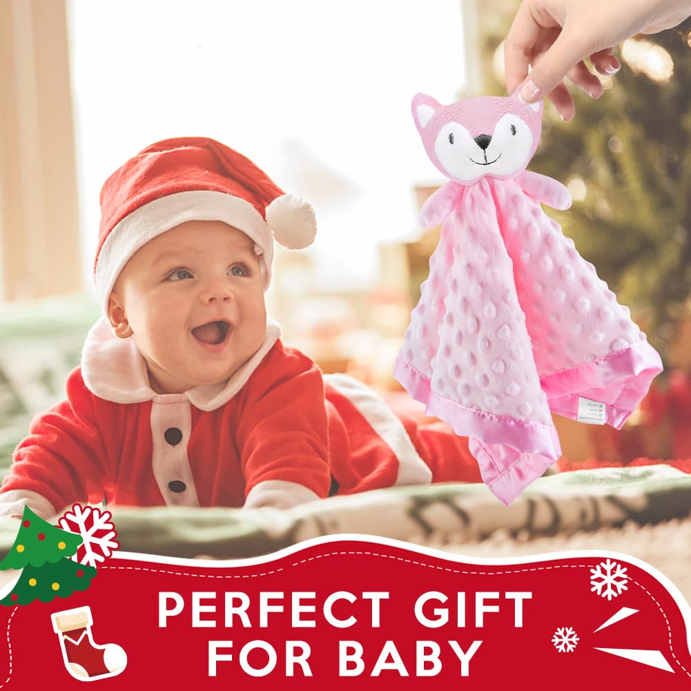 Pro Goleem Loveys for Babies - Soft Security Blanket Baby Snuggle Toy Newborn Stuffed Animals Baby Gifts for Girls, Pink Fox 16 Inch