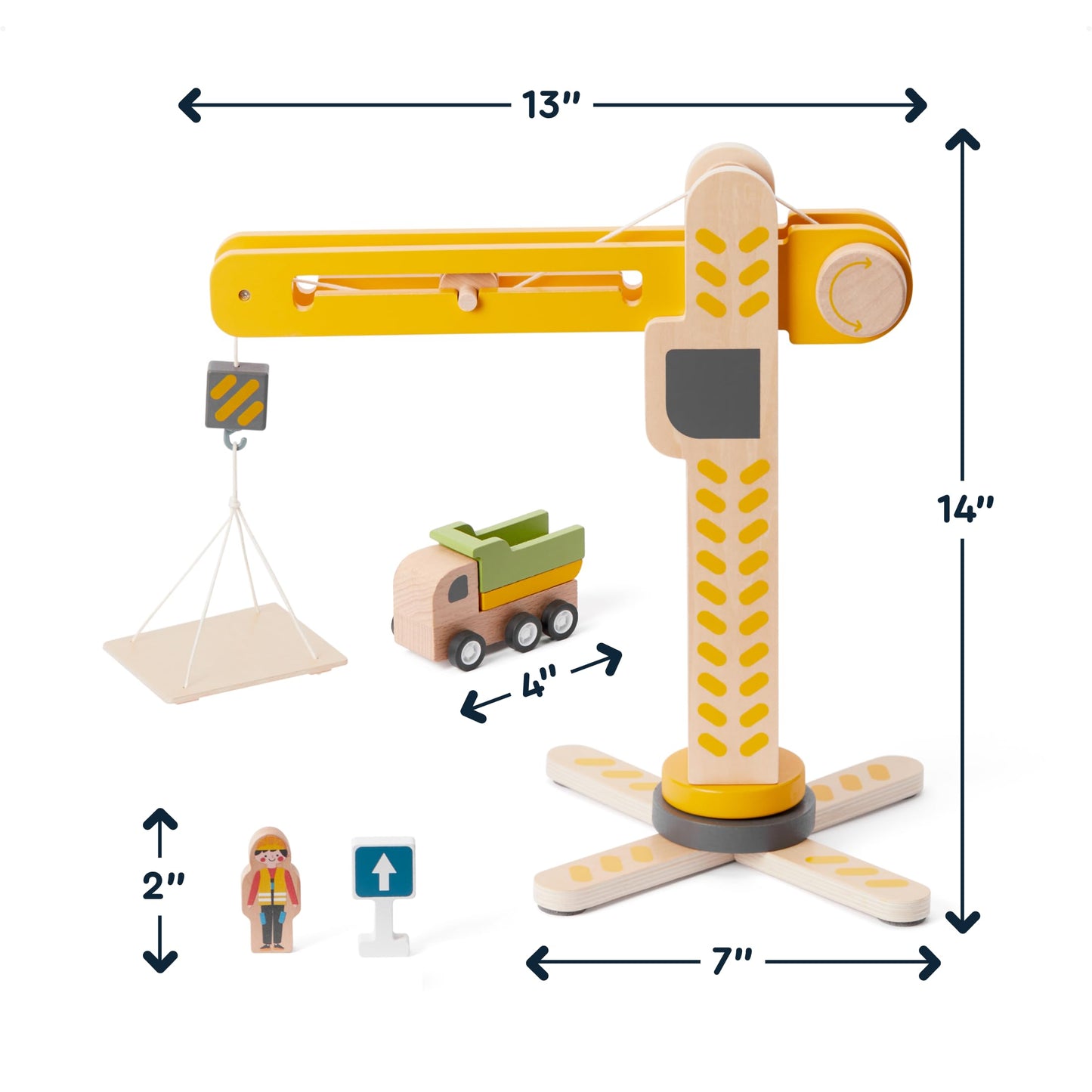 Wooden Construction Vehicle Playset for Toddlers 3-5, 18-Piece Crane Command Fleet with 8 Wooden Vehicles and Road Signs, Pretend Play Toy for Boys and Girls, Non-Toxic Wood