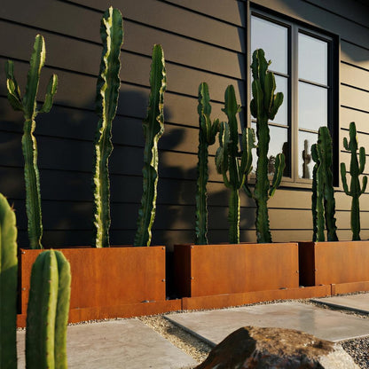 DIY CARTEL Corten Steel Rectangular Outdoor Planter Box, Rustic & Modern Farmhouse Design, Large Raised Metal Garden Bed for Commercial & Residential Use (36in x 12in x 16in)