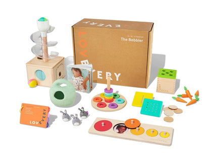 Lovevery | The Babbler Play Kit, Birthday Play Kit, Montessori Toddler Toy, 8 Play Products, 1 Board Book, and Play Guide (Best Birthday Gift for 1 Year Old), Medium