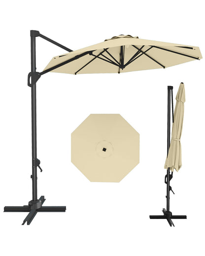 GarveeLife 10FT Patio Umbrella Outdoor Large Cantilever Umbrella Market Sun Shade Windproof Offset Umbrella with 360-Degree Rotation for Garden Deck Pool Patio, Beige