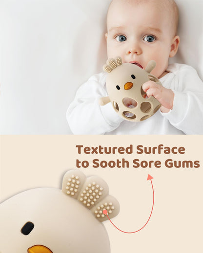 ChooKaChoo 2-in-1 Baby Teething Rattle Toy, Sensory Grasping Teether for Infants 3-12 Months, 100% Food-Grade Silicone, Easy to Hold, Soothing & Developmental, BPA Free