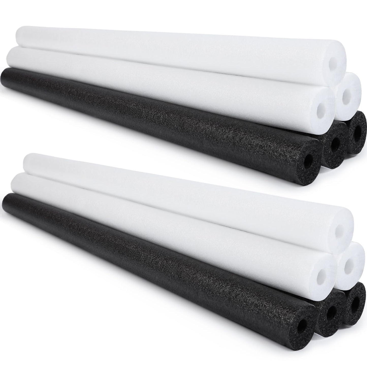 Hollowfly 12 Pcs Pool Noodles Bulk Foam Swimming Noodles Small Hollow Bright Foam Tube Pool Sticks for Craft Projects Adults Swimming Floating (40 x 1.6 Inches,Black&White)