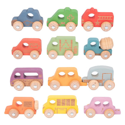 TickiT Rainbow Wooden Vehicles - Set of 12 - Small, Chunky Cars - for Ages 12m+ - Develop Fine-Motor Skills - Loose-Parts Toys for Toddlers