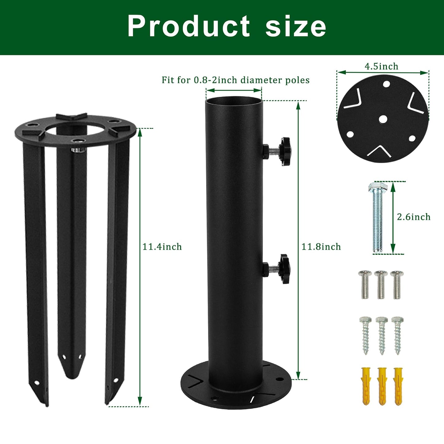 YZZHAJ Patio Umbrella Stand Base,Heavy Duty Outdoor Umbrella Holder with 3 Ground Spikes for Stability, Umbrella Holder Base for Beach, Deck, Lawn, Garden,Concrete
