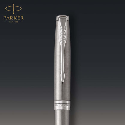 PARKER Sonnet Ballpoint Pen, Stainless Steel with Palladium Trim, Medium Point Black Ink (1931512)