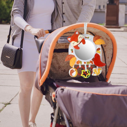 Caterbee Baby Activity Hanging Toy with in-Sight Car Mirror for car seat, Stroller, Crib and Tummy time (Fox)