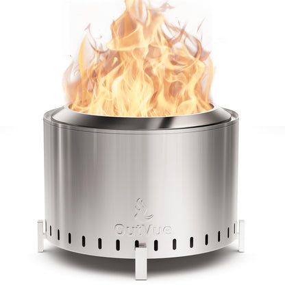 OutVue 22 inch Stainless Steel Smokeless Fire Pit, Outdoor Smokeless Firepit, Wood Burning Fire Pits for Camping, Bonfire, Low Smoke Firepit for Outside (Vertical Hole)