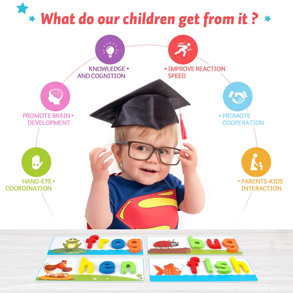 KMUYSL Learning Toys for 3 4 5 6 Years Old Boys and Girls - See & Spell CVC Word Builders with Alphabet Cards for Kids, Preschool Learning Activities Toys, Idea Birthday Gifts for Age 3-5 4-6 Kids