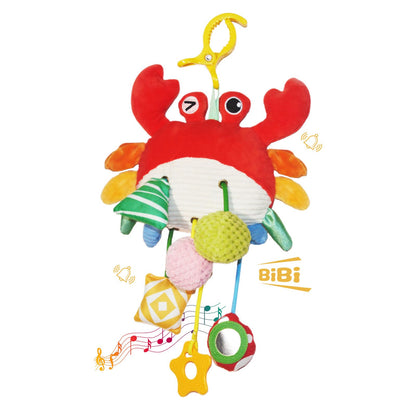 ElapseGlow Crab Baby Toy - Clip-On Hanging Sensory Toy for Car Seat, Stroller, Gym with Squeaker, Crinkle, Rattle, Mirror & Teether | Soft Plush 18 Months Infant Developmental Toy for Tummy Time (Red)
