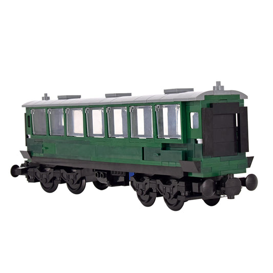 MXIZYDAOY Train Building Block Carriage Kit, Green Passenger Coach Model, Plastic Railway Car with Architecture Theme, Compatible Building Set for Kids 6+
