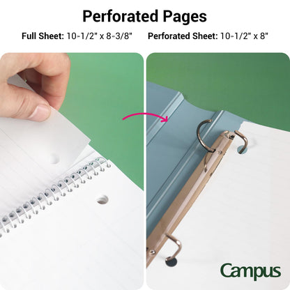 KOKUYO Spiral Notebook, 3 Pack Campus 10-1/2" x 8" Subject Notebooks with College Ruled, 80 Sheets, Pink Blue Green 3 Holes School Spiral Journal for Work Study Note Taking (WSG-SU-400G1×3)