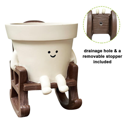 Smiley Face Planter Pot Small, Cute Resin Flower Head Planters for String of Pearls Plant Live Indoor Outdoor Unique Sit Rocking Chair Succulent Pots Gift Ideas for Family Friends with Drainage Hole