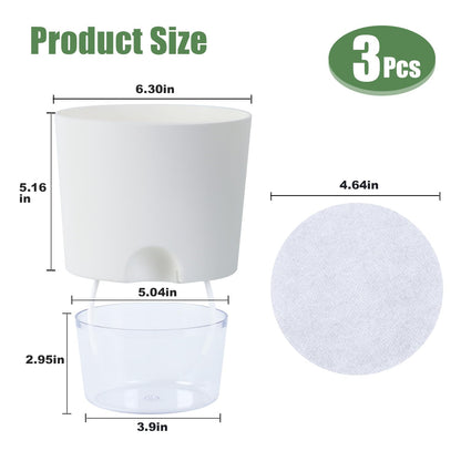 Oliz 6 Inch Self Watering Planter Pots for Indoor Plants, 3 Packs African Violet Pots with Wick Rope and Visible Reservoir Self Watering Planter for Herb, Houseplants