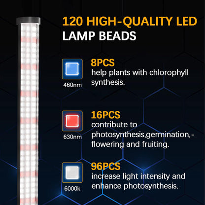 AWLYLNLL 2 Pack Grow Lights for Indoor Plant, 6000K T10 Vertical Standing LED Full Spectrum Plant Lights for Indoor Growing, 5-Level Dimmable, Auto On Off Timing 4/8/12/18Hrs,18.9‘’ Height