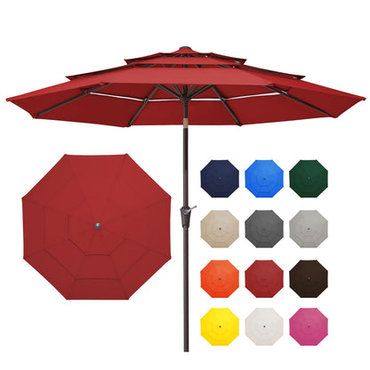 JEAREY 9FT 3 Tier Patio Umbrella Outdoor Market Umbrella Table Umbrellas with 8 Ribs 1.5 Pole Push Button Tilt and Crank UV Protection for Garden,Red