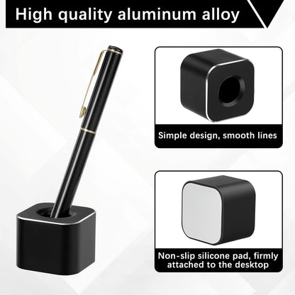 Chinco 2 Pieces Single Pen Holder Metal Pen Stand Square Base Aluminum Student Desk Organizer for Desk Desktop Toothbrush Stand Holder Display for Home Office Students Teachers