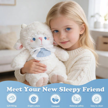Tatuire Weighted Stuffed Animals White Lamb 14.6 inches Sheep Plush with Blue Eyes, Soft Baby Gift for Kids Girls Women Birthday.