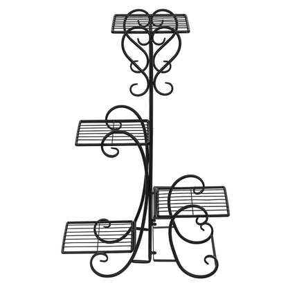 Plant Stand Indoor Outdoor - 4 Tier Corner Shelf Shelves Decoration Display Rack - Metal Wrought Iron Multi Flower Planter Potted Holder Organizer for Living Room Balcony Garden Patio Black