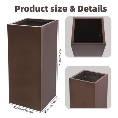 wukaeiue Galvanized Steel Planter Box 16x16x30 Inches, Brown - Modern Raised Garden Bed with Drainage Holes & Easy Assembly, Heavy Duty Metal Flower Pot for Outdoor Indoor Plants, Herbs, Flowers